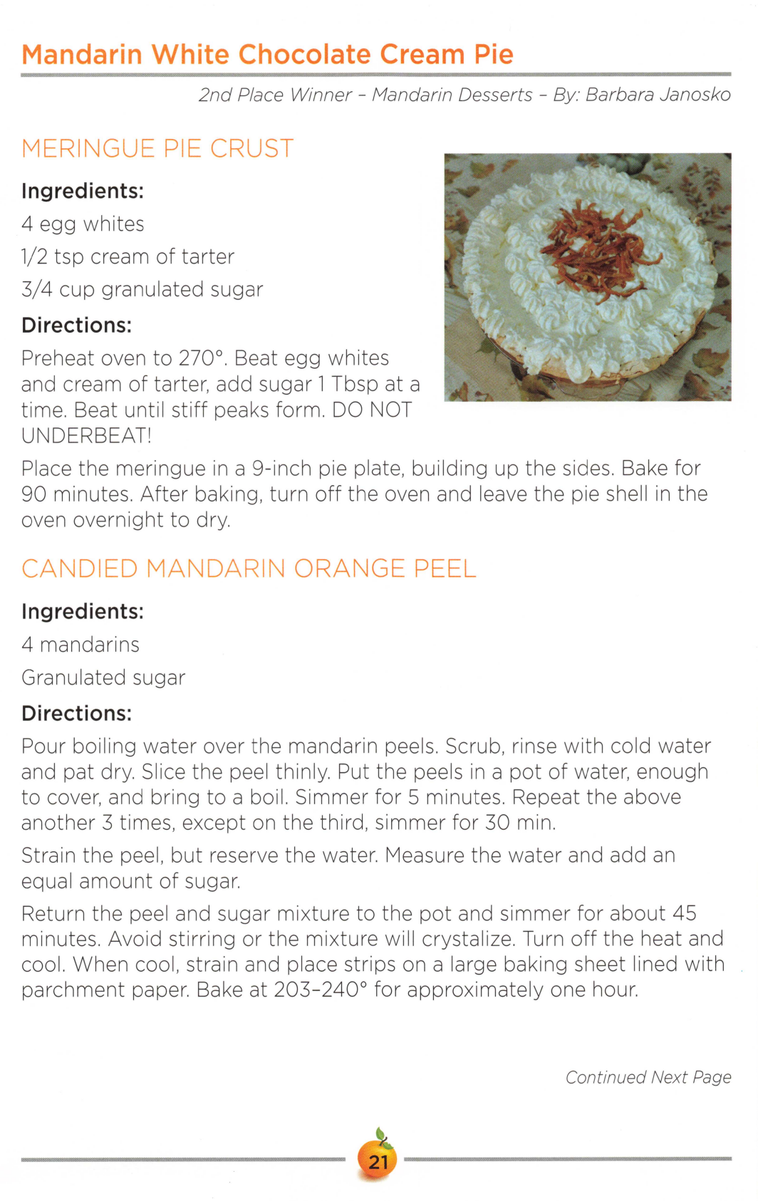 Mandarin White Chocolate Cream Pie